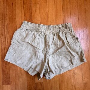 Reformation Light Sage Elastic-Waist Linen-Blend Shorts
